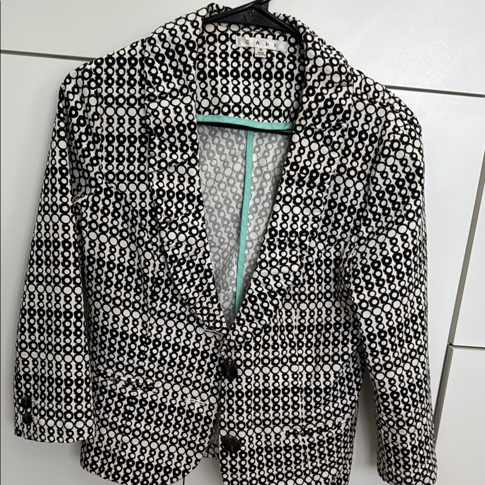 CAbi Black and White Textured Knit Blazer